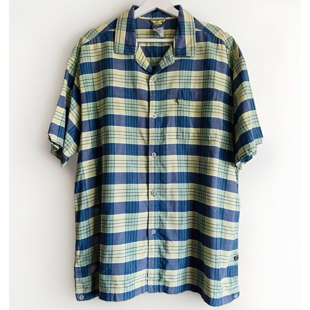 The North Face Button Up Hiking Shirt Mens‎ Size XL Blue Yellow Plaid